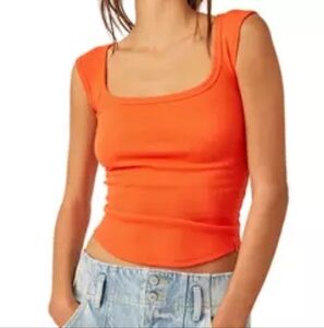 Free People - We The Free Hummingbird T-shirt Top Tank - Mandarin Red - Large